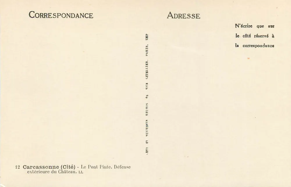 Carcassonne (Stadt) — Der Pinte-Brücke, Äußere Verteidigung des Schlosses — Verlag LL, n°12 - Rückseite