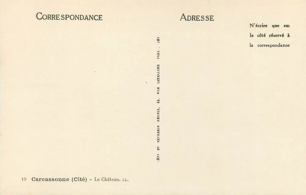 Carcassonne (Cité) — O Castelo — Editor LL. n°19 - Verso