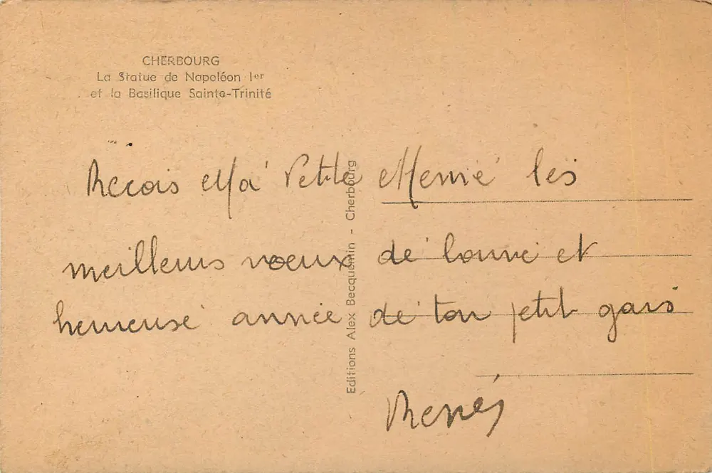 Cherbourg — Statue de Napoléon Ier et Basilique Sainte-Trinité — Éditions Alex Becquelin - Verso