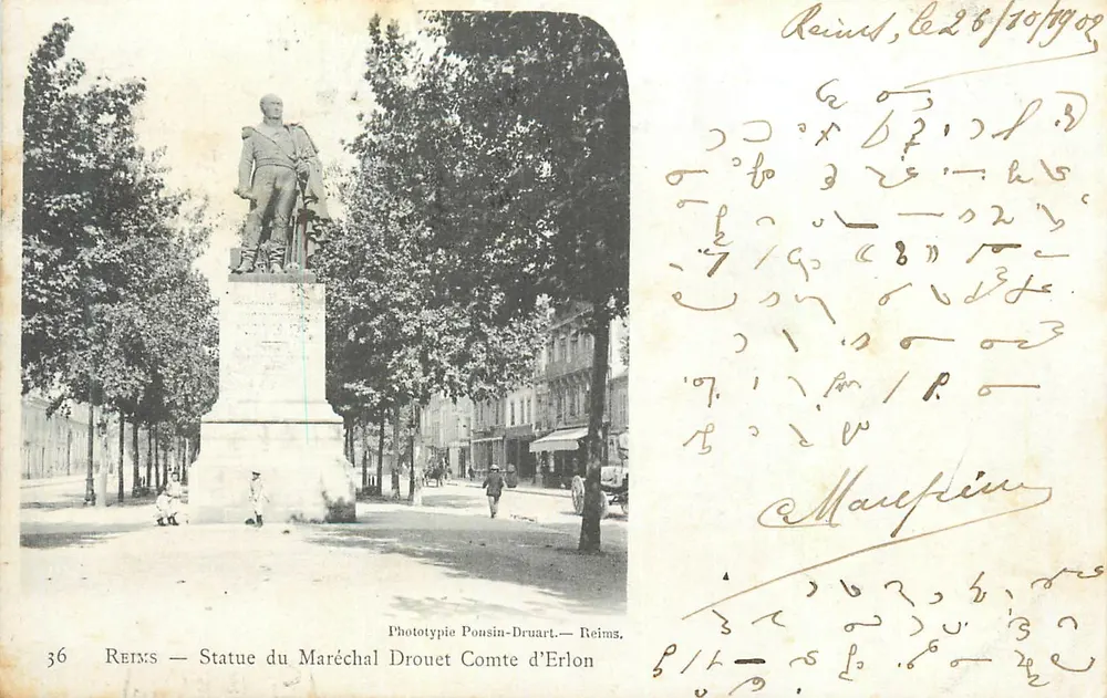 Reims — Estátua do Marquês Drouet Conde d'Erlon — Fototipia Ponsin-Druart, Reims - Frente