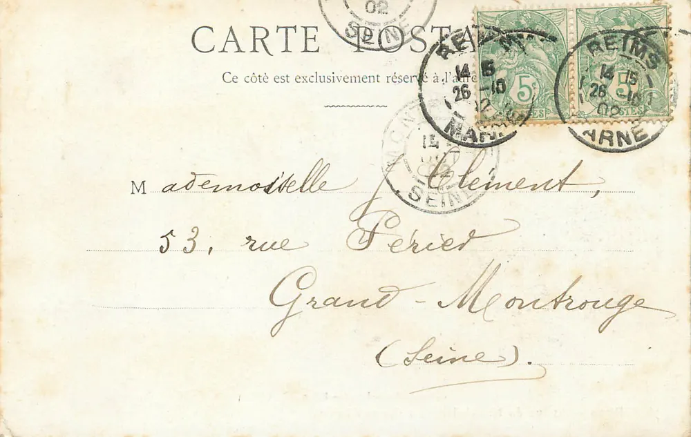 Reims — Estátua do Marquês Drouet Conde d'Erlon — Fototipia Ponsin-Druart, Reims - Verso