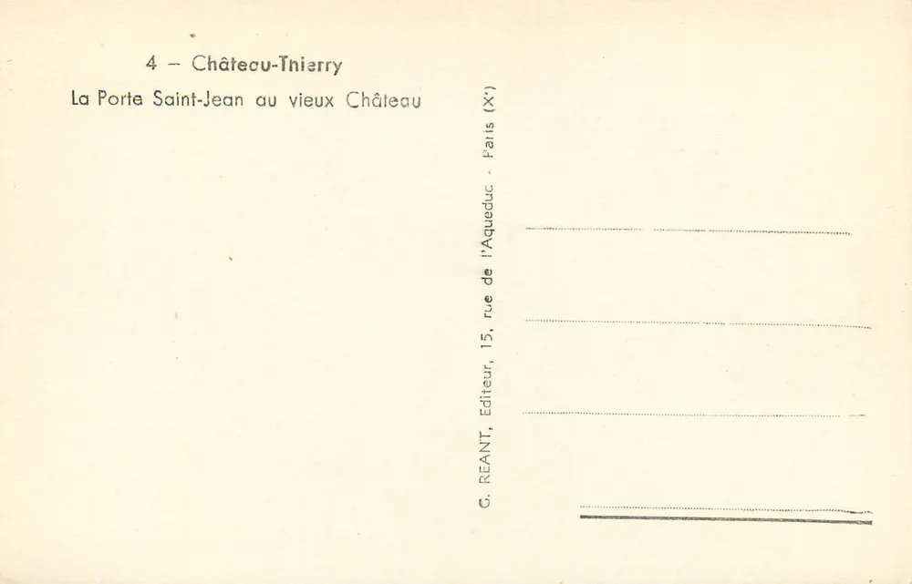 Porte Saint-Jean — Château-Thierry — G. REANT, Verlag - Rückseite