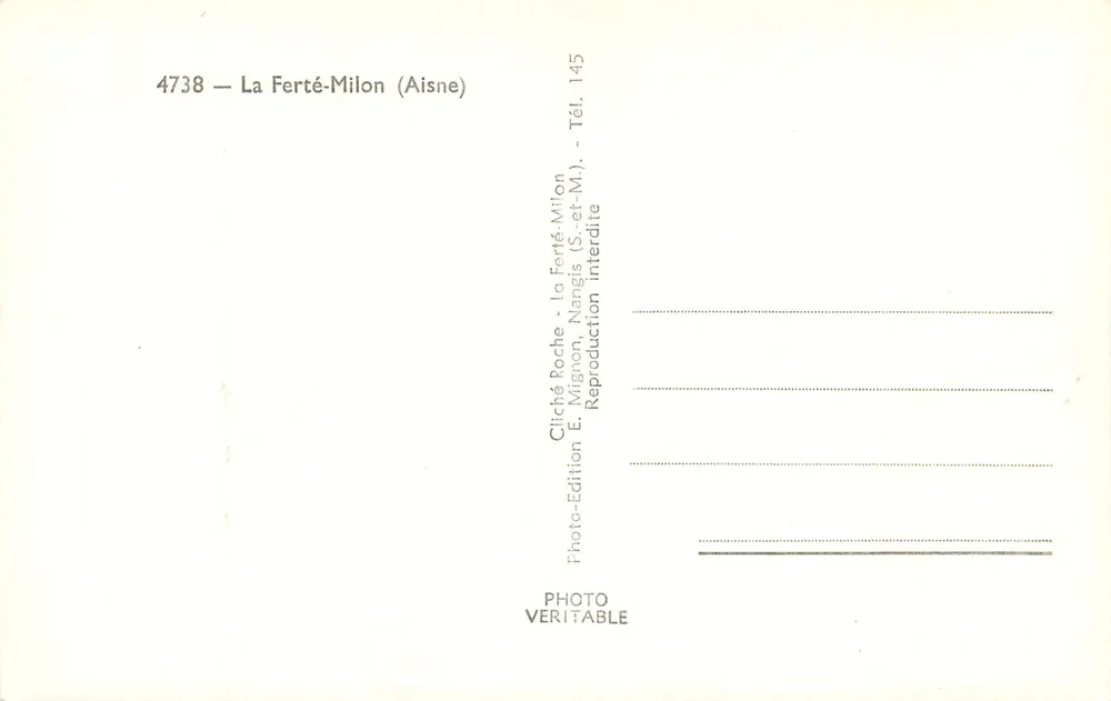Ansicht der Stadt La Ferté-Milon und der Ruinen ihres Schlosses — Verlag E. Roche, Nangis (S.-et-M.) - Rückseite