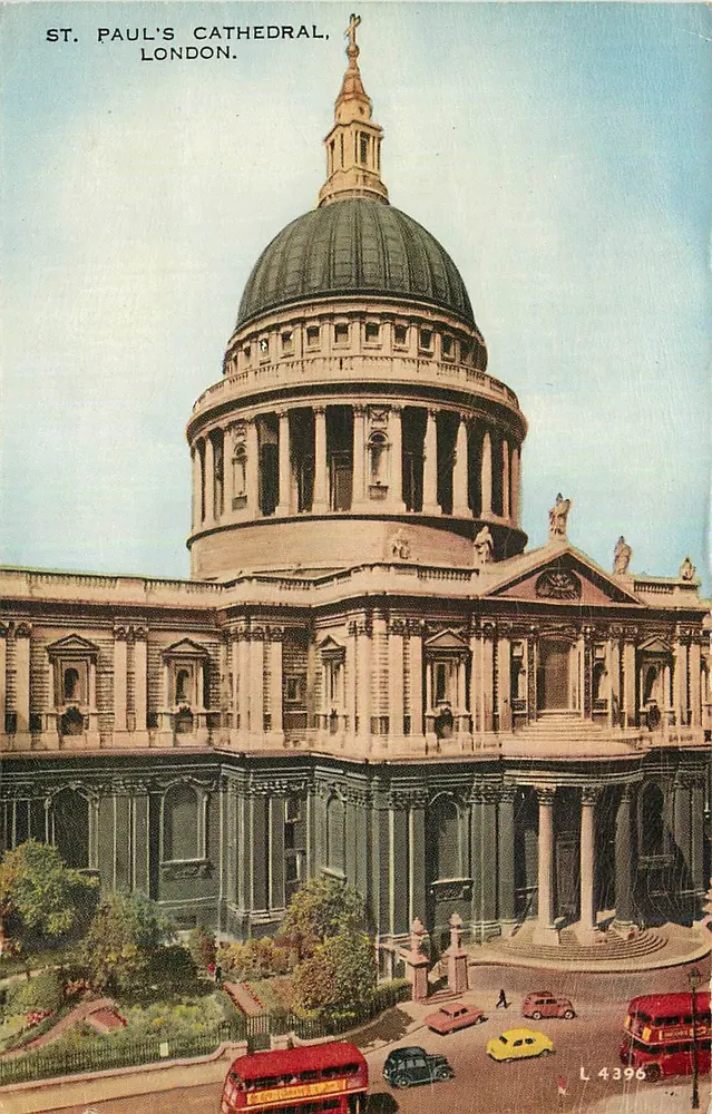 Katedra Świętego Pawła w Londynie — widok panoramiczny — Valentine's Postcard, nr L 4396 - Awers