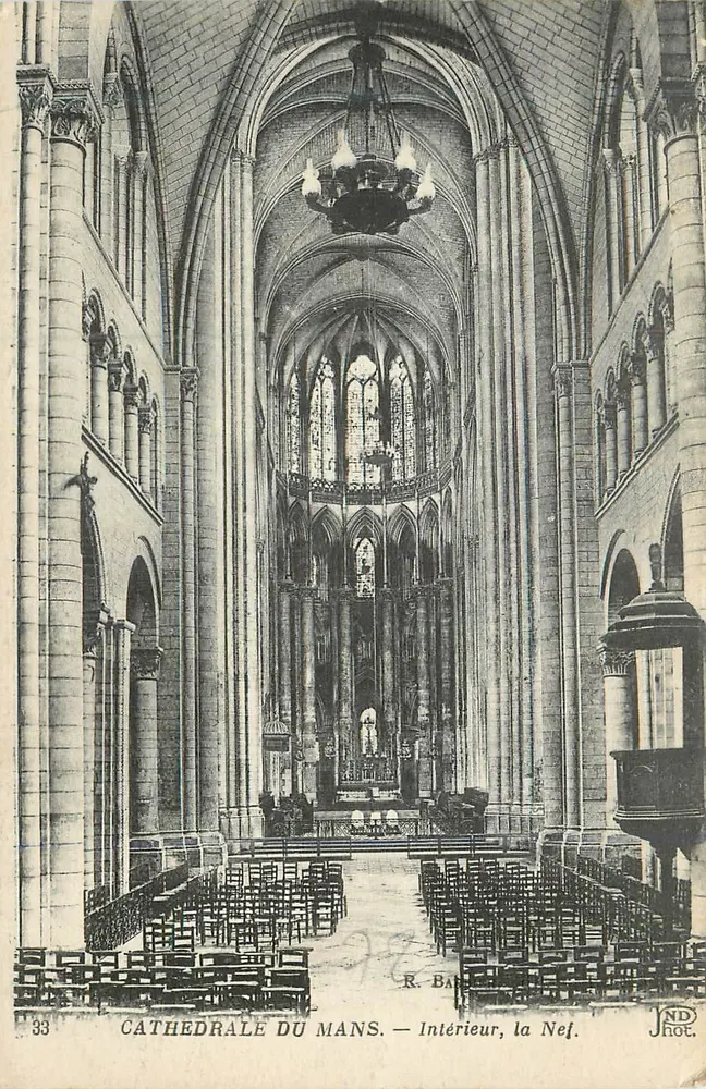 Catedral de Le Mans — Interior, a Nave. — R. Barthe, JND Hoe. - Frente