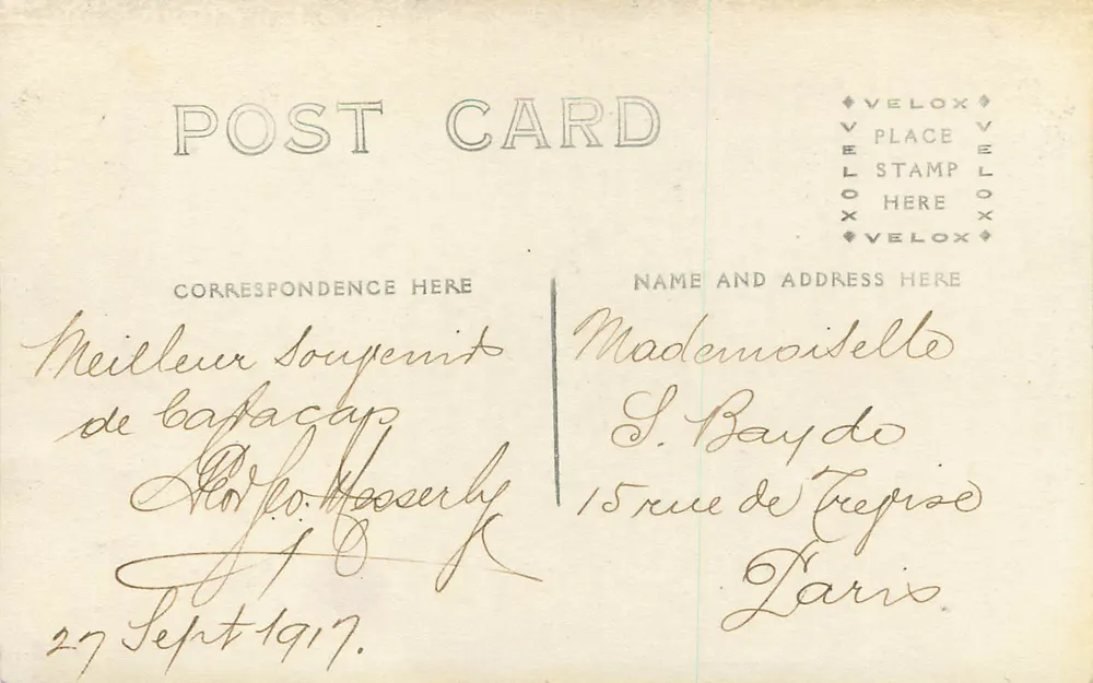 Paisagem tropical com bananeiras — cartão postal Velox - Verso