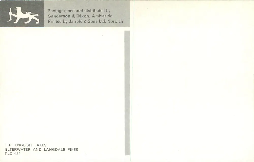 Elterwater und Langdale Pikes — Die englischen Seen — Sanderson & Dixon, Ambleside, KLD 429 - Rückseite