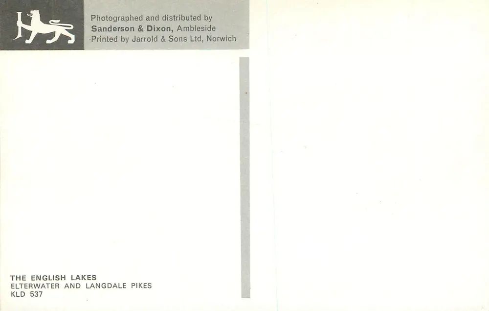 Elterwater and Langdale Pikes — The English Lakes — Sanderson & Dixon, Ambleside KLD 537 - Rückseite