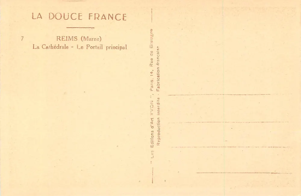 Reims - Kathedrale - Der Haupteingang — Éditions La Douce France, Nr. 7 - Rückseite