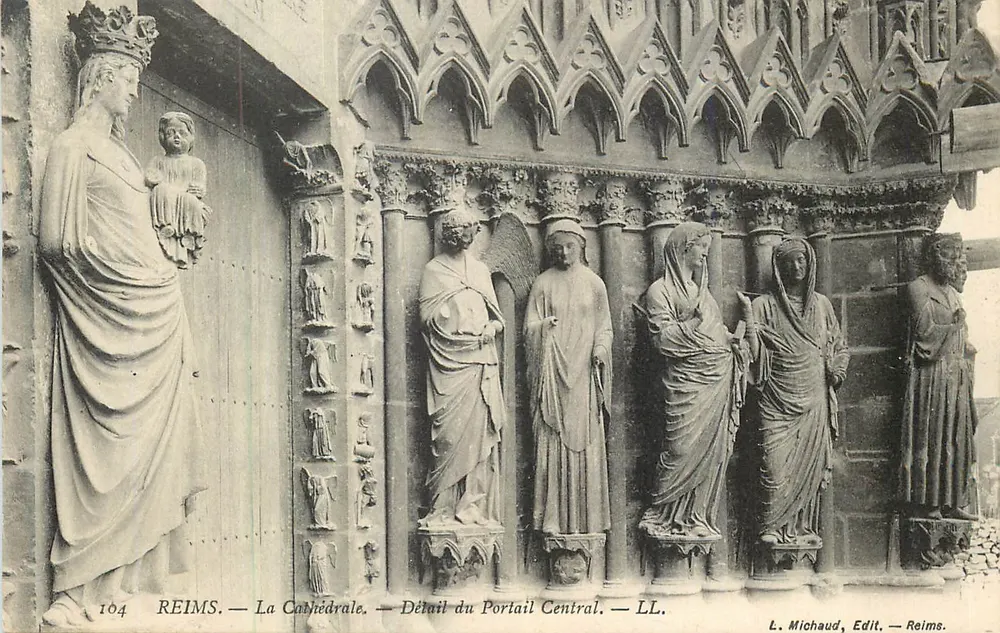 Reims — Die Kathedrale — Detail des Hauptportals — L. Michaud, Verlag — Reims - Vorderseite