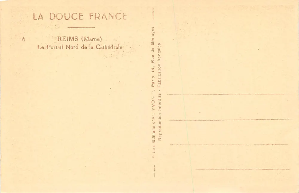 Reims — Nordportal der Kathedrale — Éditions d'Art YVON - Rückseite