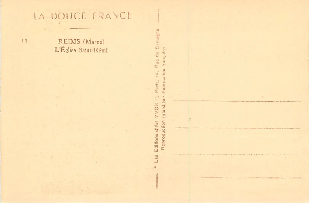 Reims (Marne) — A Igreja de São Rémi — Éditions d'Art Yvon - Verso