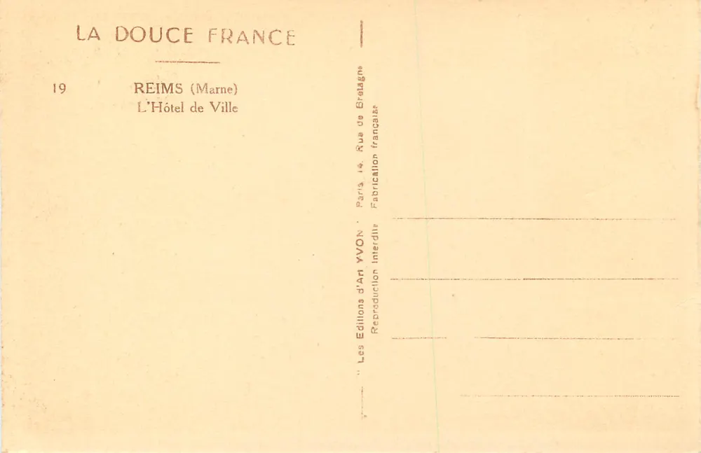 Reims — O Hotel de Ville — Éditions d'Art Yvon - Verso