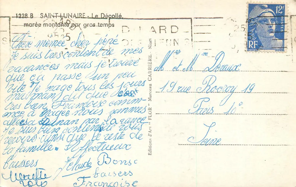 Saint-Lunaire — Le Décollé — Éditions d'Art Florard, Nion, n° 1228 B - Verso