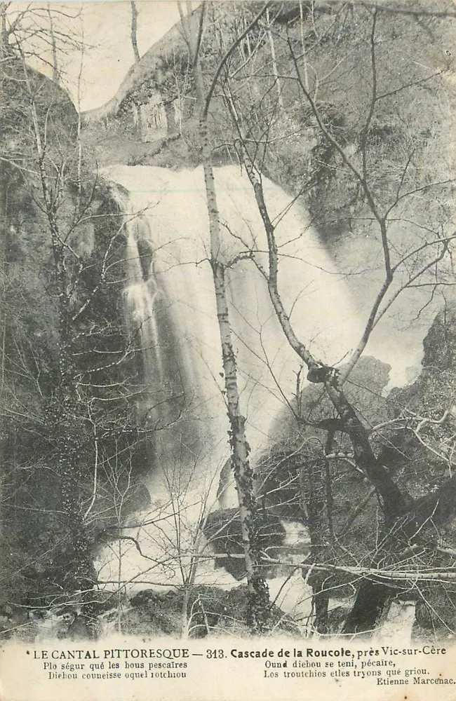Das pittoreske Cantal — Wasserfall der Roucole, bei Vic-sur-Cère — Étienne Marcenac, Nr. 313 - Vorderseite