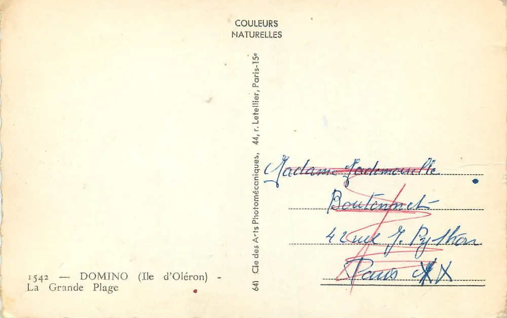 La Grande Plage — DOMINO (Ile d'Oléron) — éditeur DOMINO, n° 1542 - Verso