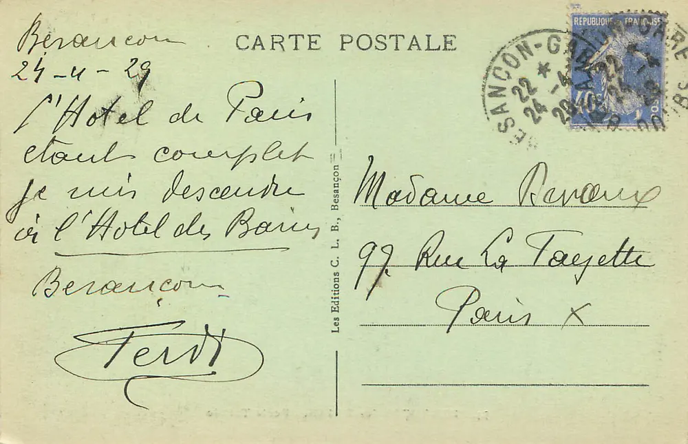Besançon-les-Bains — Porta Cortada — Edições C. L. B. - Verso