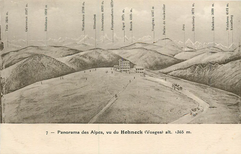 Panorama der Alpen, vom Hohneck (Vosges) aus gesehen, H. 1365 m - Vorderseite