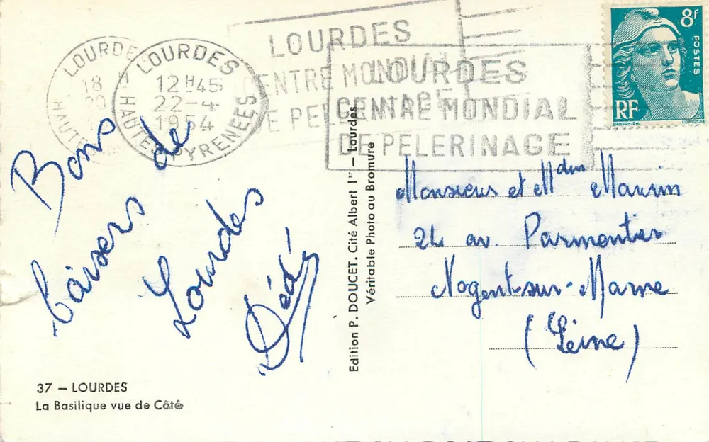 Lourdes — A Basílica vista de Lado — Edição P. DOUCET - Verso