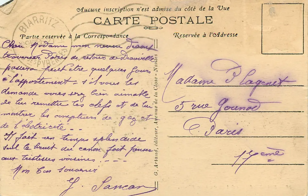 Biarritz — Efeito noturno no Farol — G. Artaud, editor - Verso