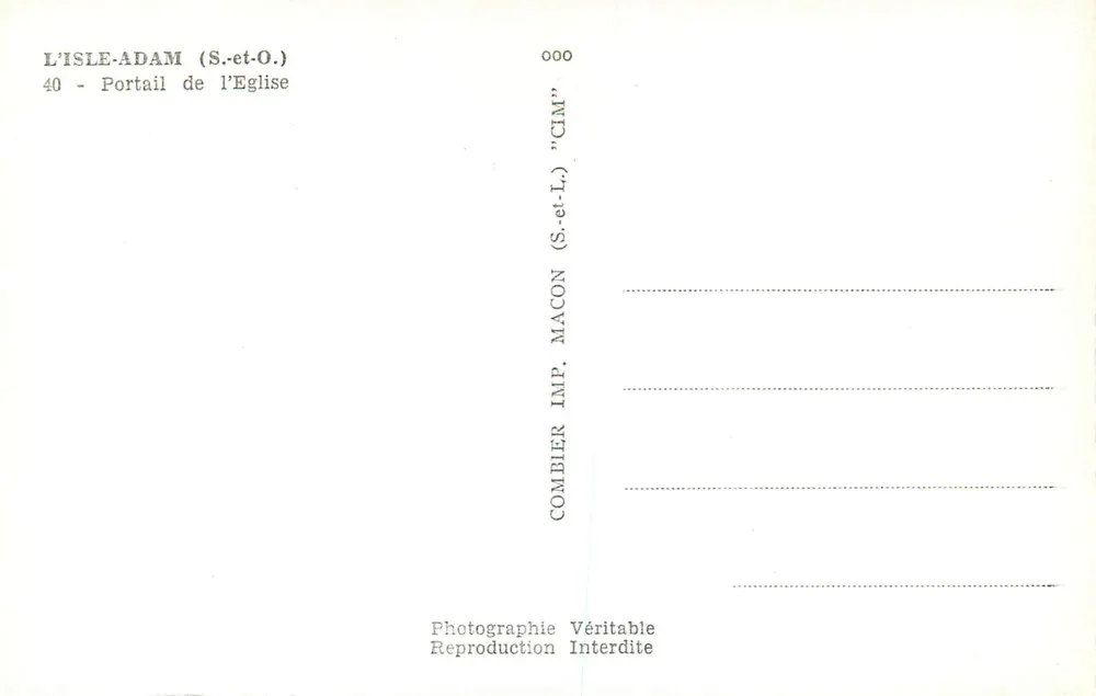 L'Isle-Adam — Portail de l'église — Combier Imp. Macon - Verso