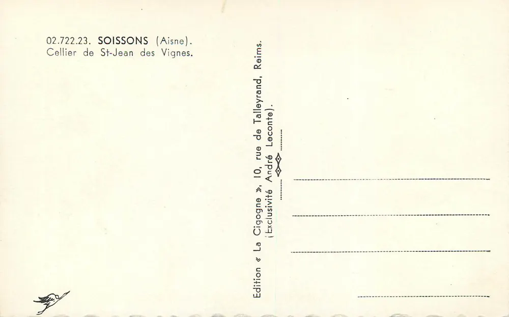 Interior de um celeiro gótico — A Cegonha — Edição André Leconte, Reims - Verso