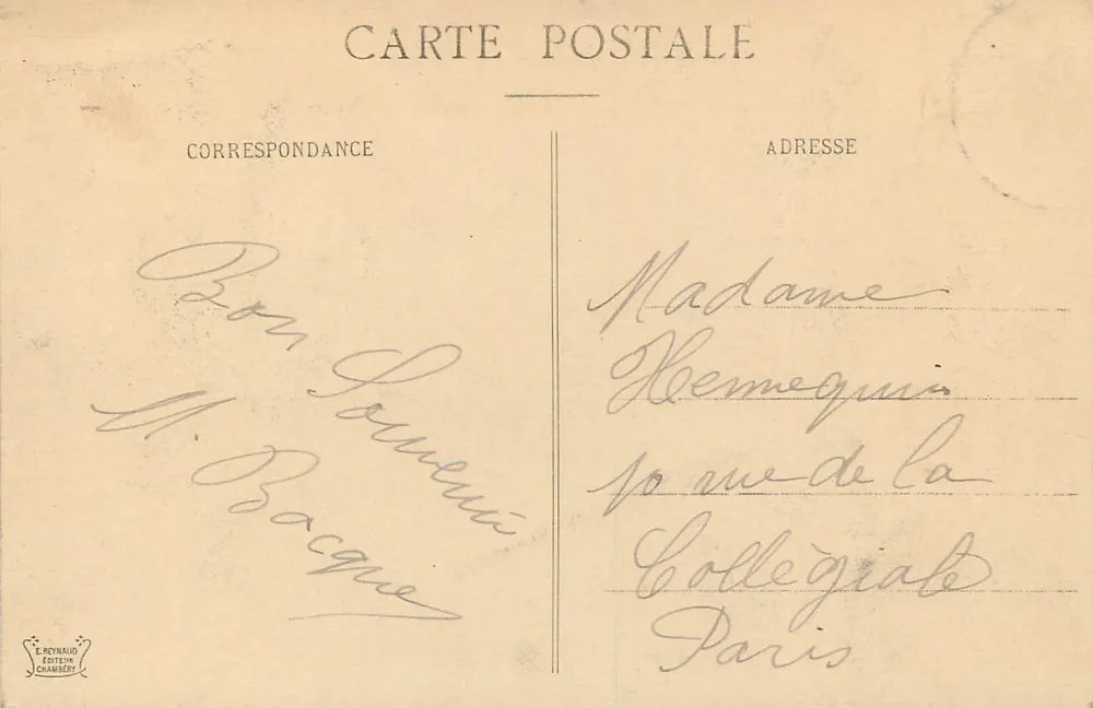 Annexe du Grand Hôtel — Aix-les-Bains — Éditeur E. Reynaud, Chambéry - Verso