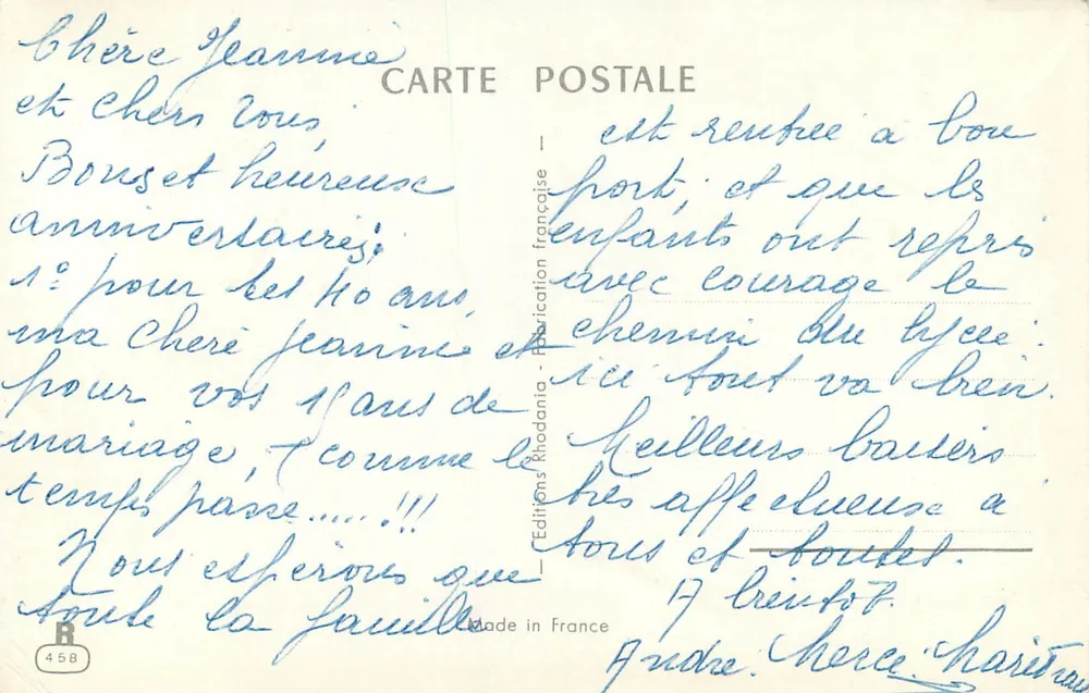Tulipas e flores — Aniversário — Edições Rhodania, n°458 - Verso