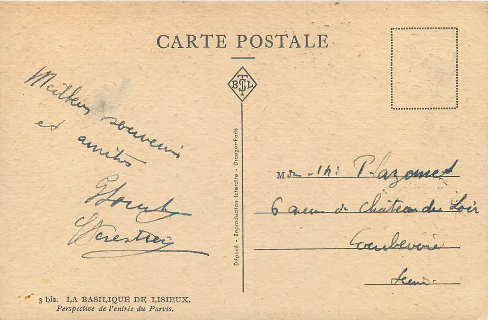 La Basilique de Lisieux — Perspective de l'entrée du Parvis — éditeur BCL, n° 3 bis - Verso