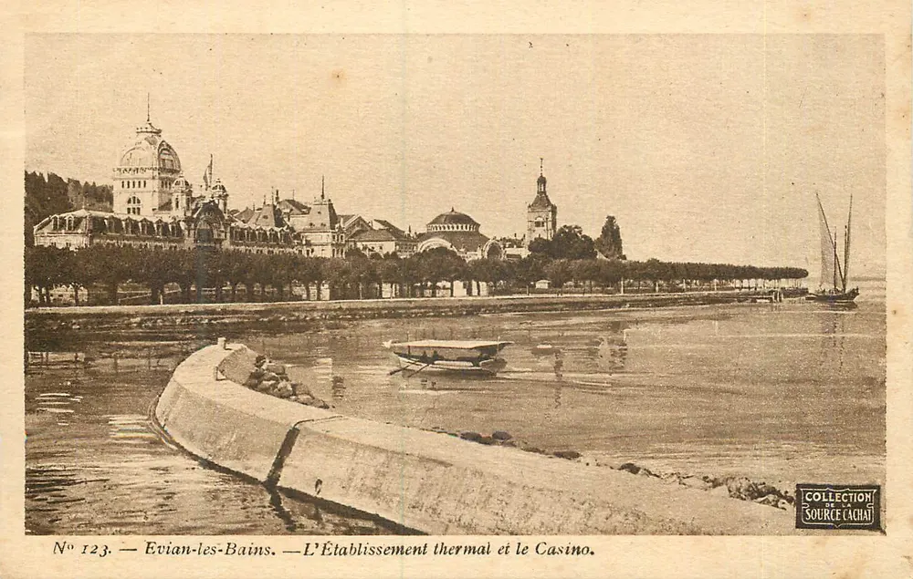 Evian-les-Bains — Das Thermalbad und das Casino — Sammlung Source Cachai, Nr. 123 - Vorderseite