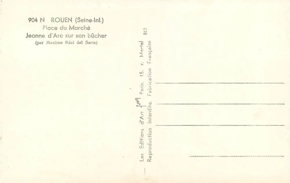 Jeanne d'Arc sur son bûcher — Rouen (Seine-Inf.) — Les Editions d'Art Française - Verso