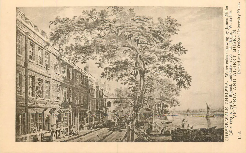 Cheyne Walk, Chelsea — Ansicht des Albert Museums — Zeichnung von James Miller, 1770 — Verlag: Victoria and Albert Museum - Vorderseite