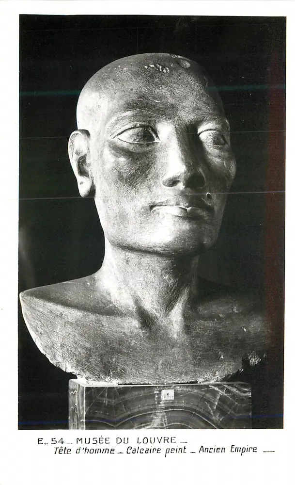 Cabeça de homem — Calcaire pintado — Império Antigo — Museu do Louvre — E.54 - Frente