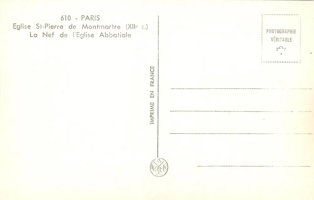 Kirche Saint-Pierre de Montmartre — Nave der Abteikirche — Notier, n°610 - Rückseite
