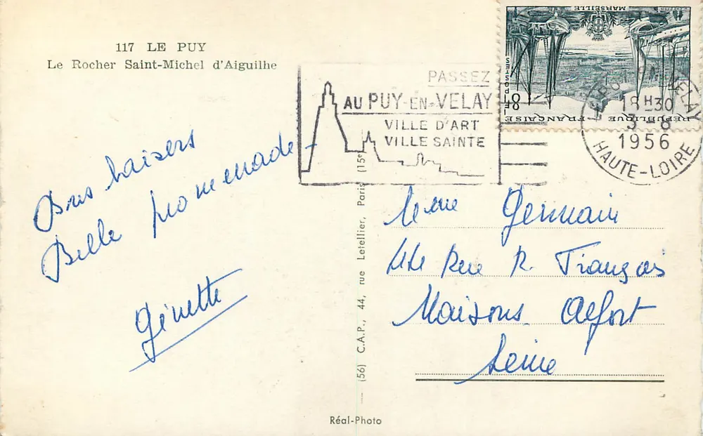 De Rocher Sint-Michiel d'Aiguilhe — Puy-en-Velay — Antieke ansichtkaart (156) - Achterkant