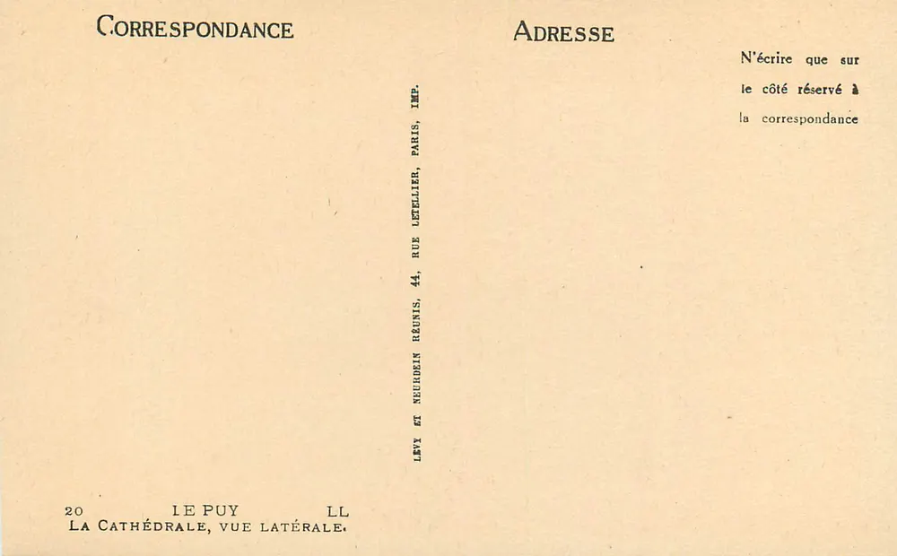 Le Puy — Vue latérale de la cathédrale — Imp. Levy & Neurdein, Paris - Verso