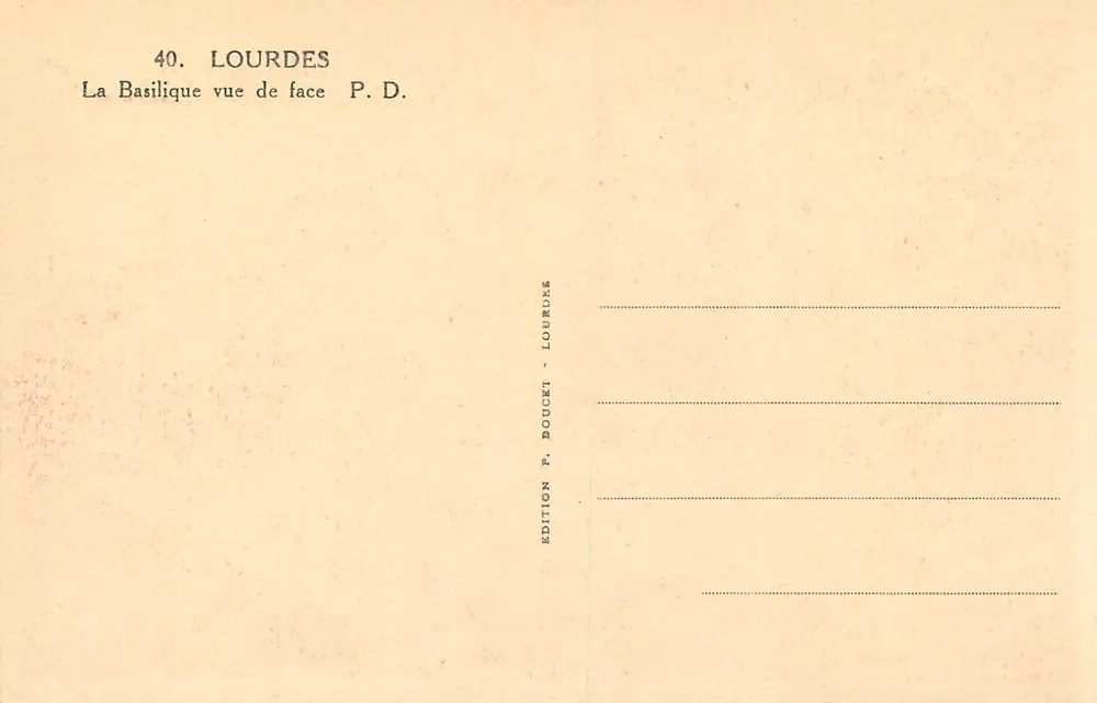 Lourdes — A Basílica vista de frente — Edição P. Doucet - Lourdes - Verso