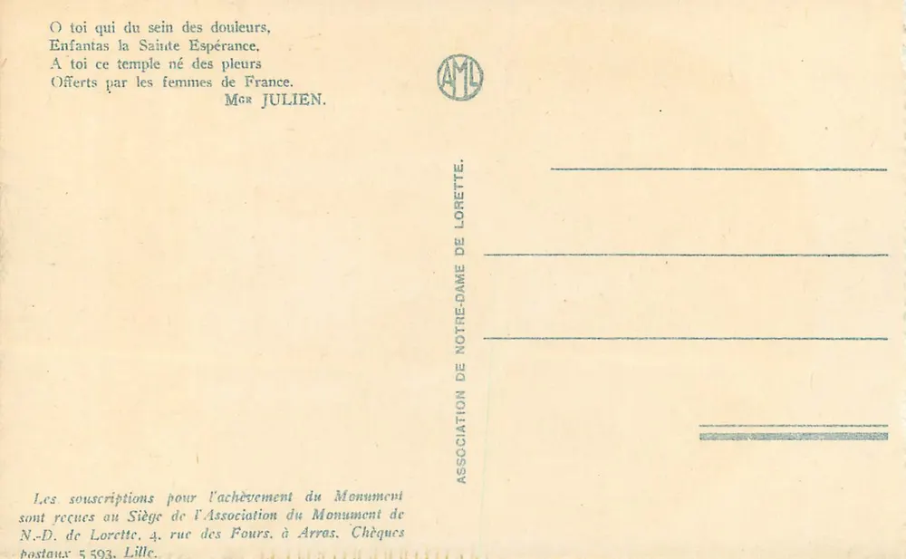 Notre-Dame-de-Lorette — La Chapelle et la Tour — Cordonnier, Architecte ; Coin, Sculpteur — LL - Verso