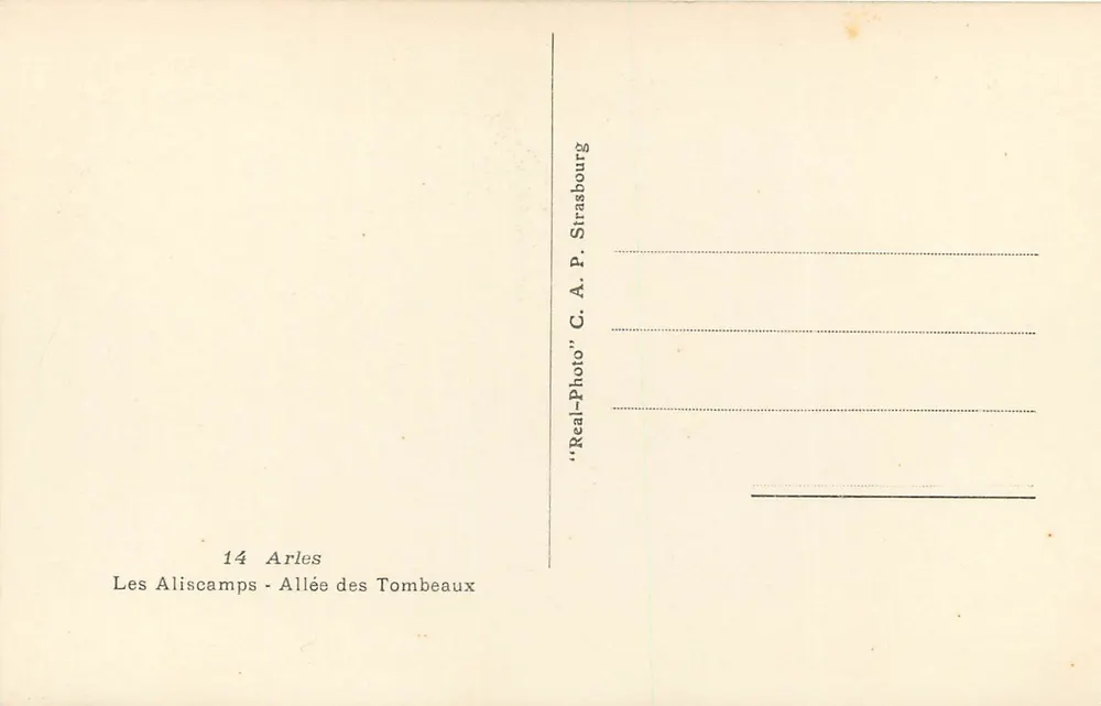 Les Aliscamps - Allée des Tombeaux — Arles — uitgever C. A. P. Strasbourg - Achterkant