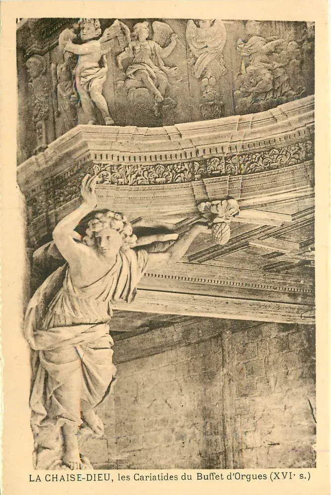 La Chaise-Dieu, die Kariatiden des Orgelgehäuses (16. Jahrhundert) - Vorderseite