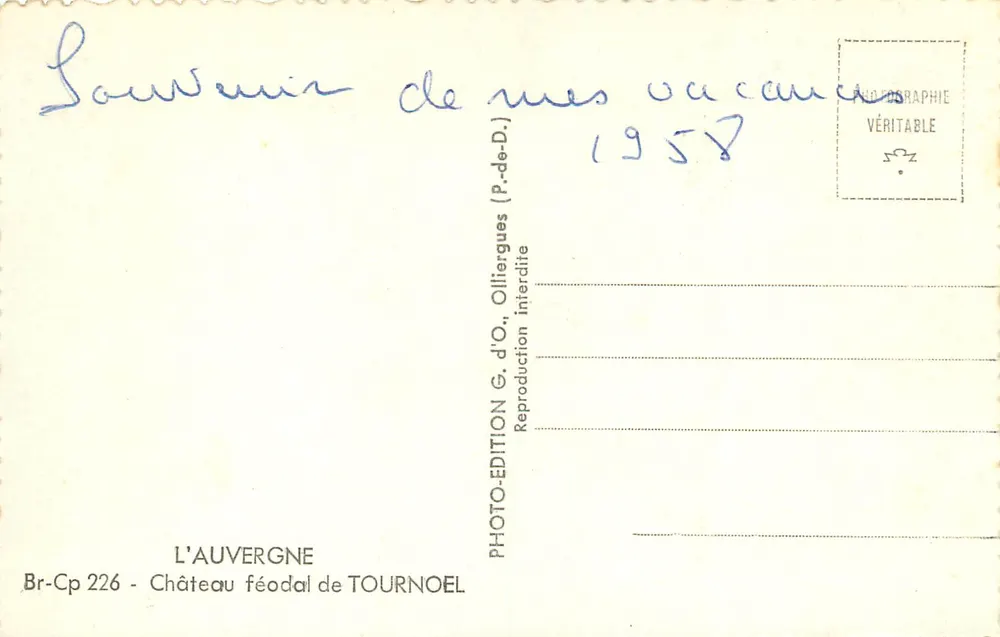Château féodal de Tournoel — Olliergues (P.-de-D.) — Édition G.d'O. - Verso