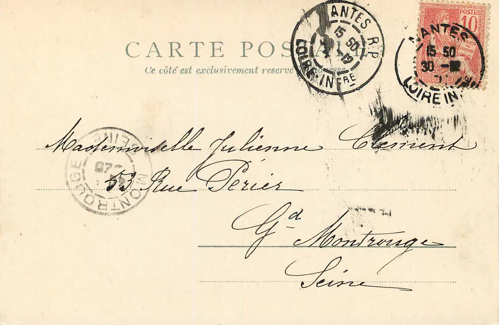 Estátua do Geral Cambronne — Place Cambronne — editada por Kanzli Frères, Paris, n° 927 - Verso