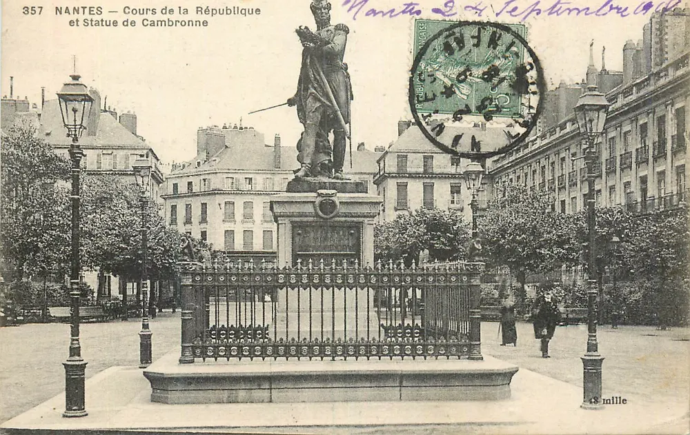 NANTES — Cours de la République et Statue de Cambronne — F. CAUPEAU, IMP.-ÉDIT. NANTES - Recto