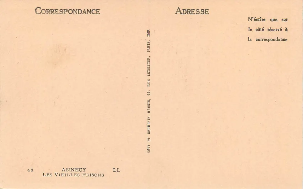 Annecy — As Velhas Prisões — Imp. Lévy e Neurdein Réunis, 44, rue Letellier, Paris - Verso