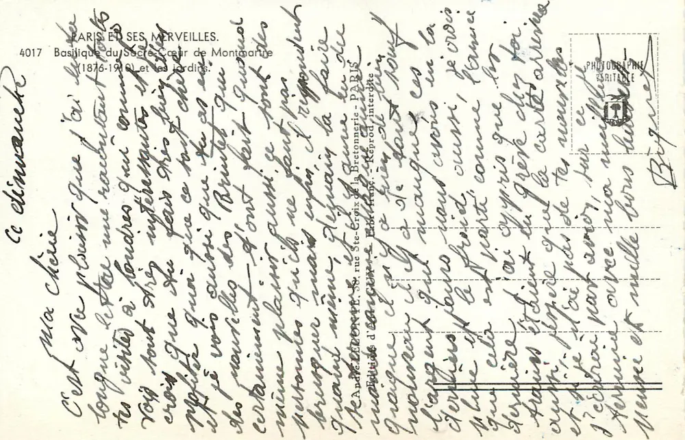 Basilique du Sacré-Cœur de Montmartre — Paris — Éditeur Guy, n° 4017 - Verso