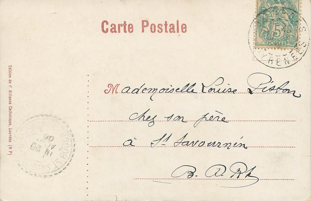Gruta milagrosa de N. D. de Lourdes — Edição da Aliança Católica, Lourdes (H.P.) - Verso