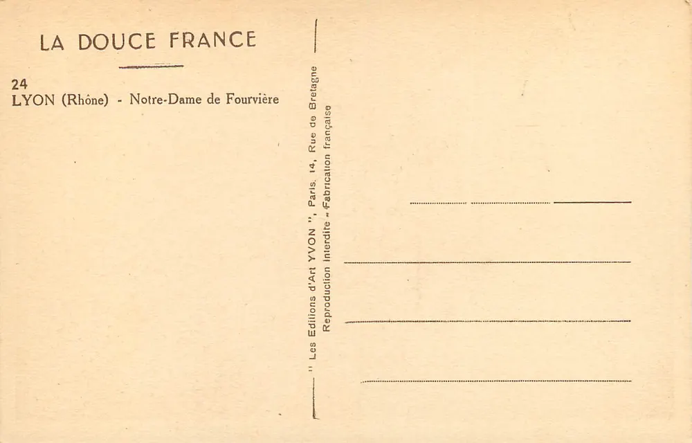 Notre-Dame de Fourvière — Lyon (Rhône) — Les Éditions d'Art Yvon, Paris - Rückseite