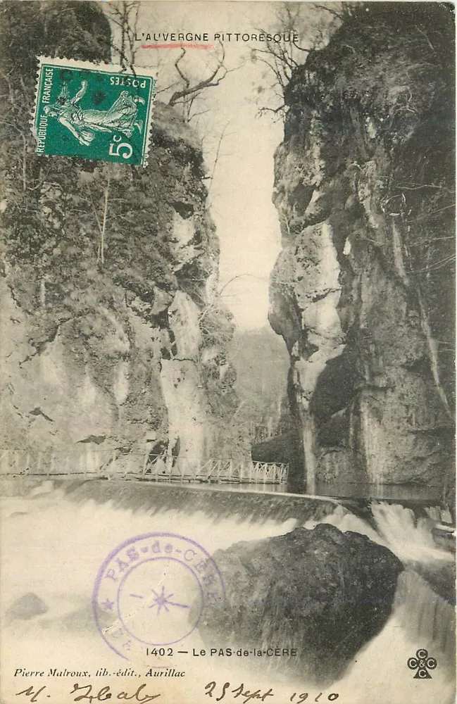 Le Pas-de-la-Cère — Vista do canyon e cascata — Pierre Malroux, editor, Aurillac - Frente