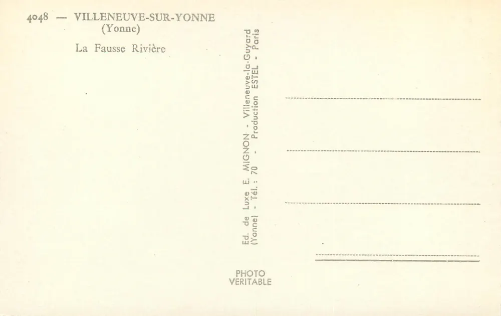 Villeneuve-sur-Yonne — La Fausse Rivière — E. Mignon - Rückseite