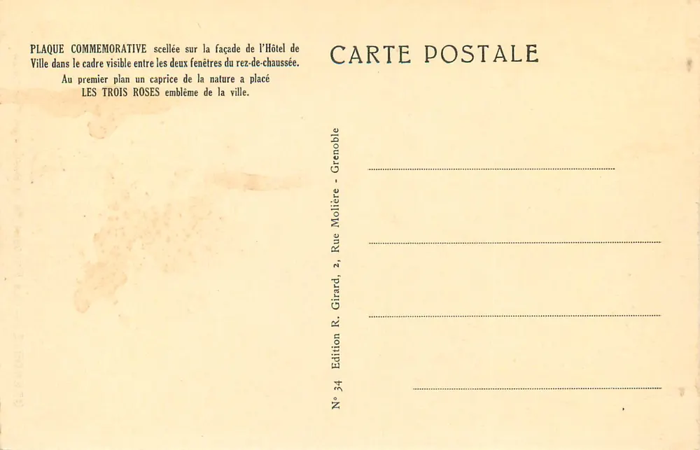 Grenoble — Le Prologue de la Révolution Française — Édition R. Girard, n°34 - Verso